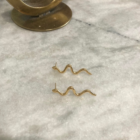 Gold Snake Minimalist Drop Earrings - Picture 6 of 6